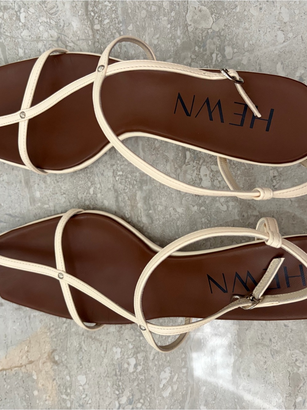Hewn Cream Strappy Square-Toe Sandals kitten heels